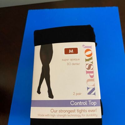 NEW WOMEN'S SIZE MEDIUM JOYSPUN 2 PK SUPER OPAQUE CONTROL TOP TIGHTS 80 DENIER